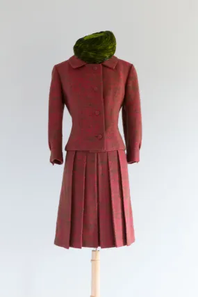 Classic 1960's Davidow Wool Ladies Suit In Pink & Green Tweed / ML