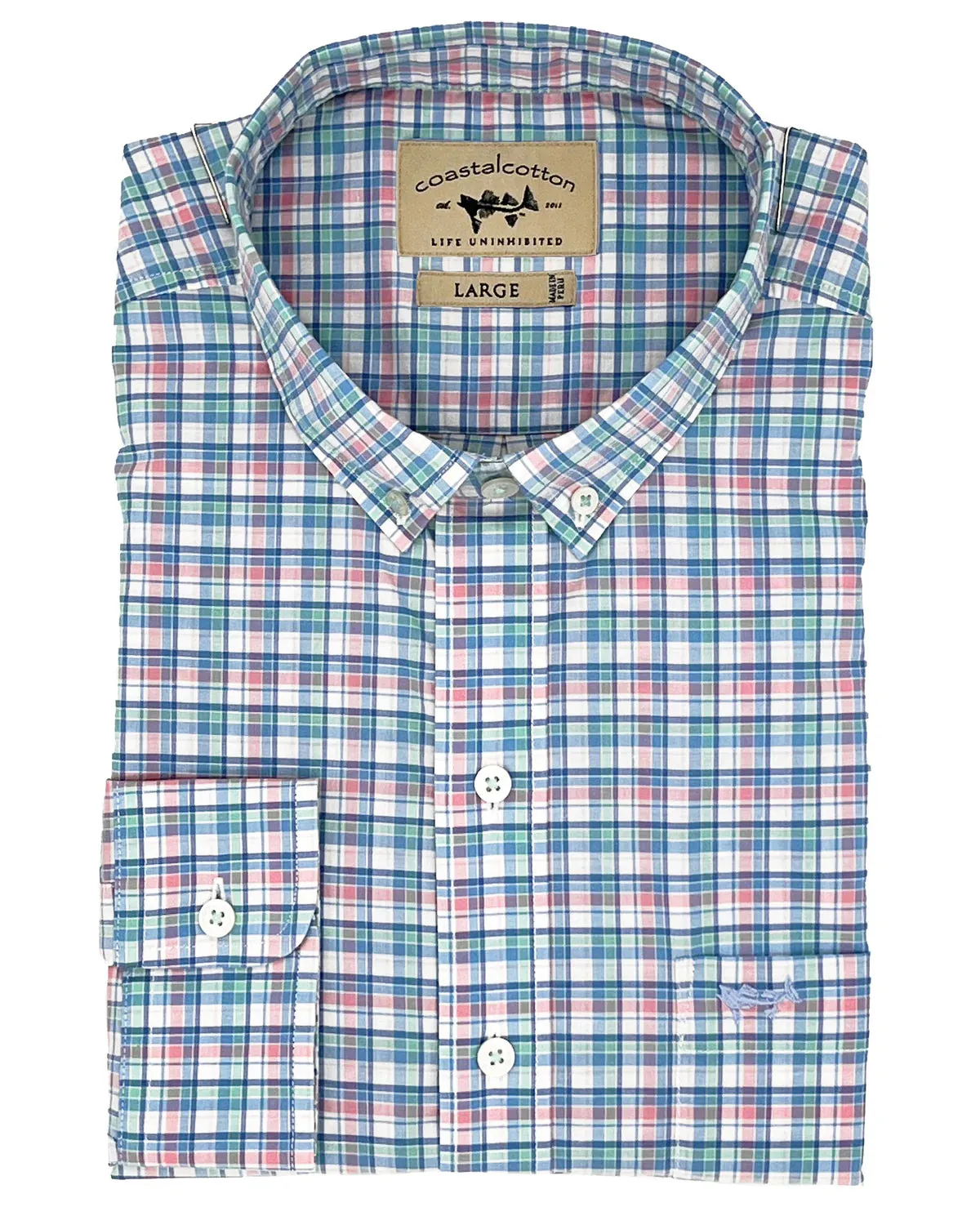 Coastal Cotton Spring Plaid Woven LS Dress Shirt