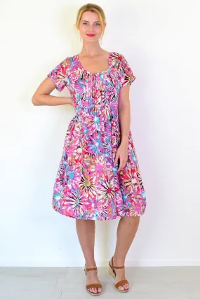 Colourful Flowers Print Peasant Tunic Dress