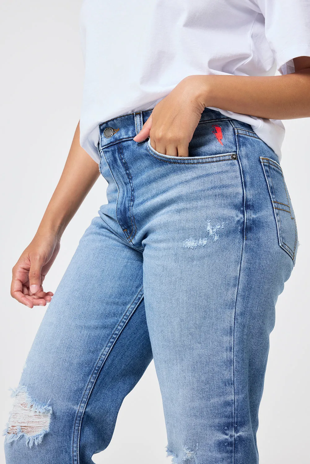 COMING SOON: Authentic Light Indigo Distressed Straight Leg Jeans