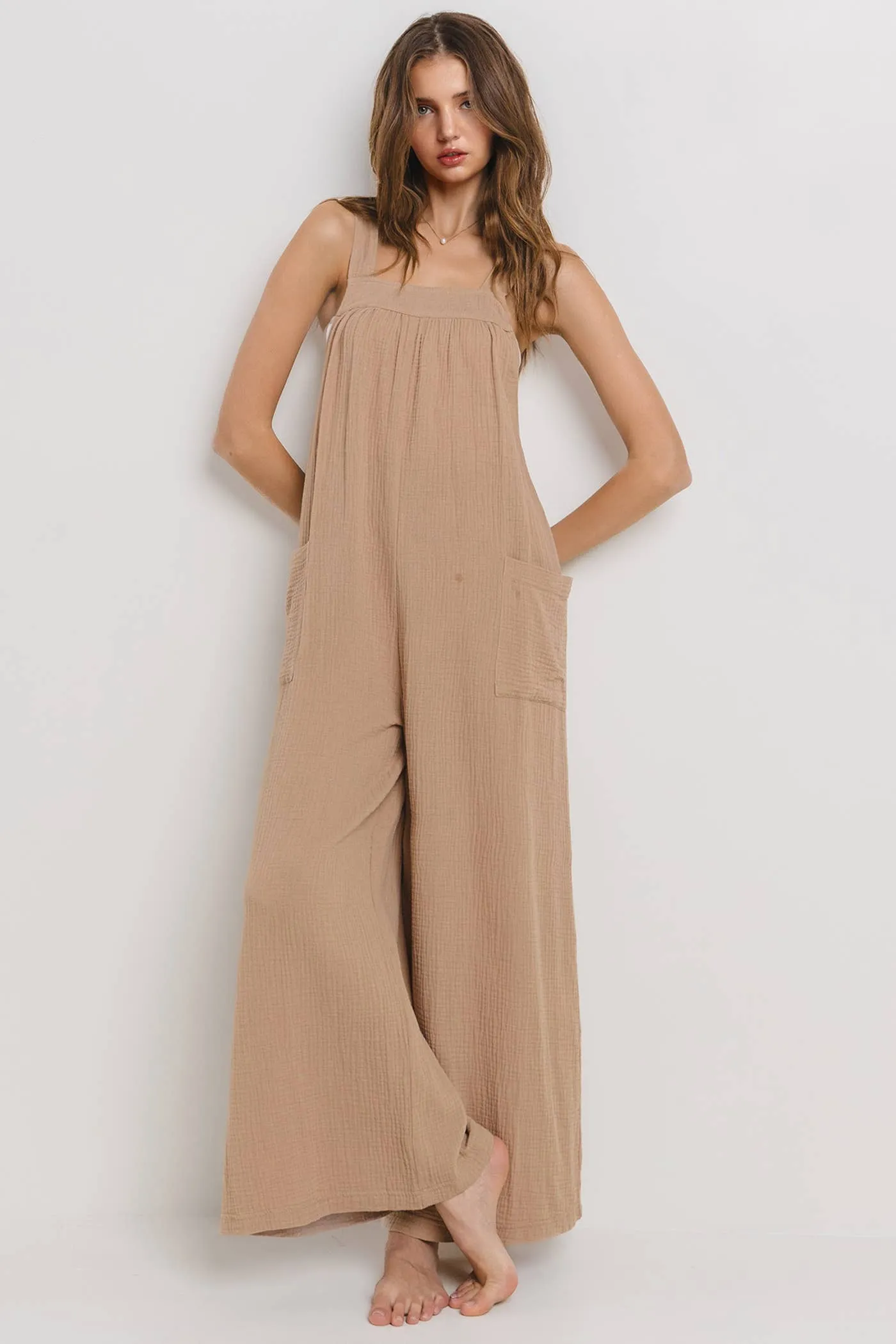 Cotton Gauze Solid Wide leg Jumpsuit