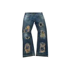 Dark Blue/Camo STUDIOPOLYVALENT Printed Distressed Denim