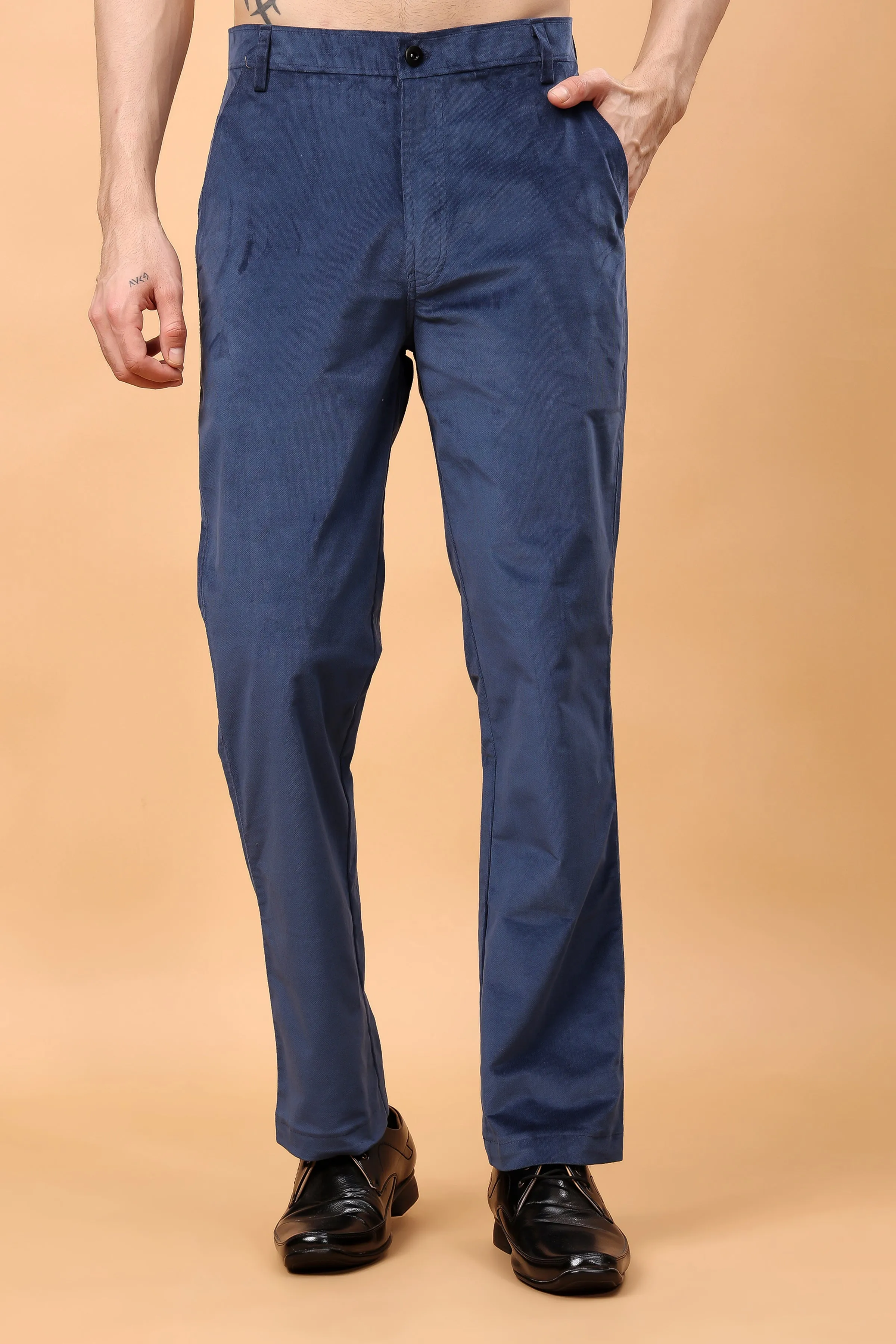 Denim Blue Corduroy Formal Trousers