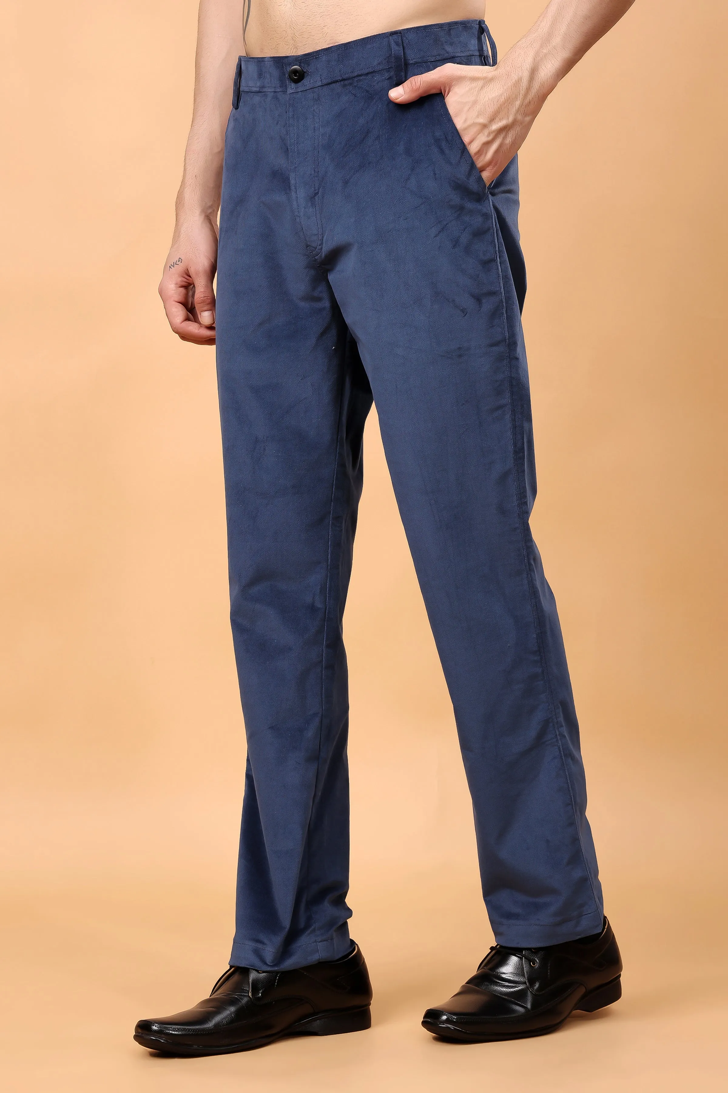 Denim Blue Corduroy Formal Trousers