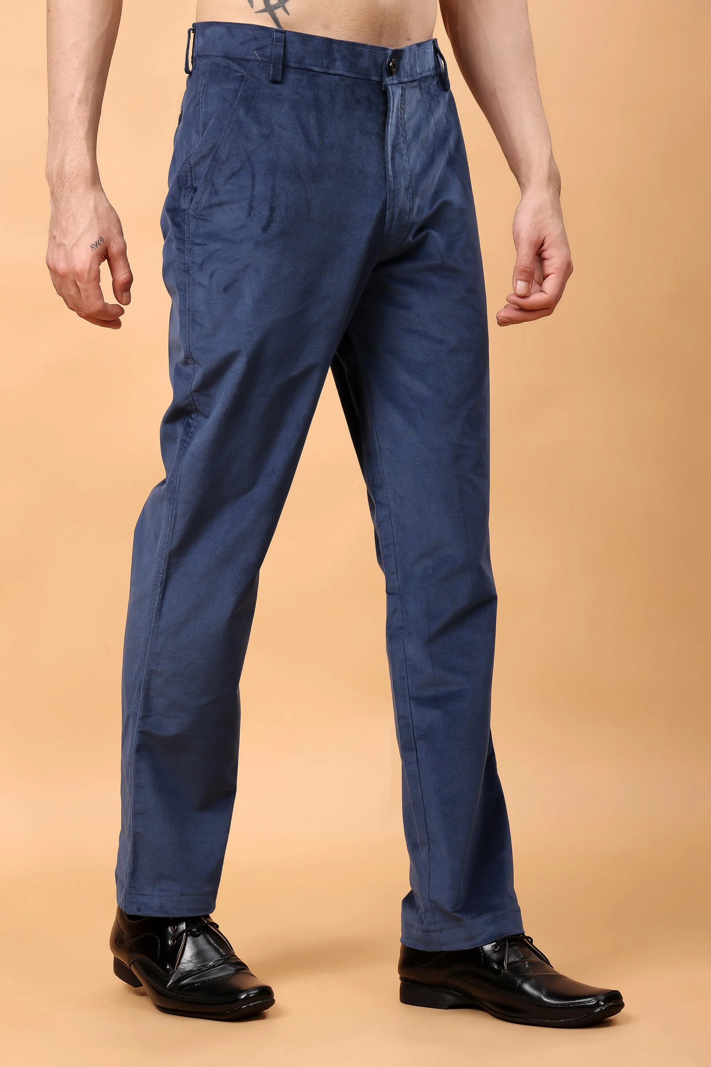 Denim Blue Corduroy Formal Trousers