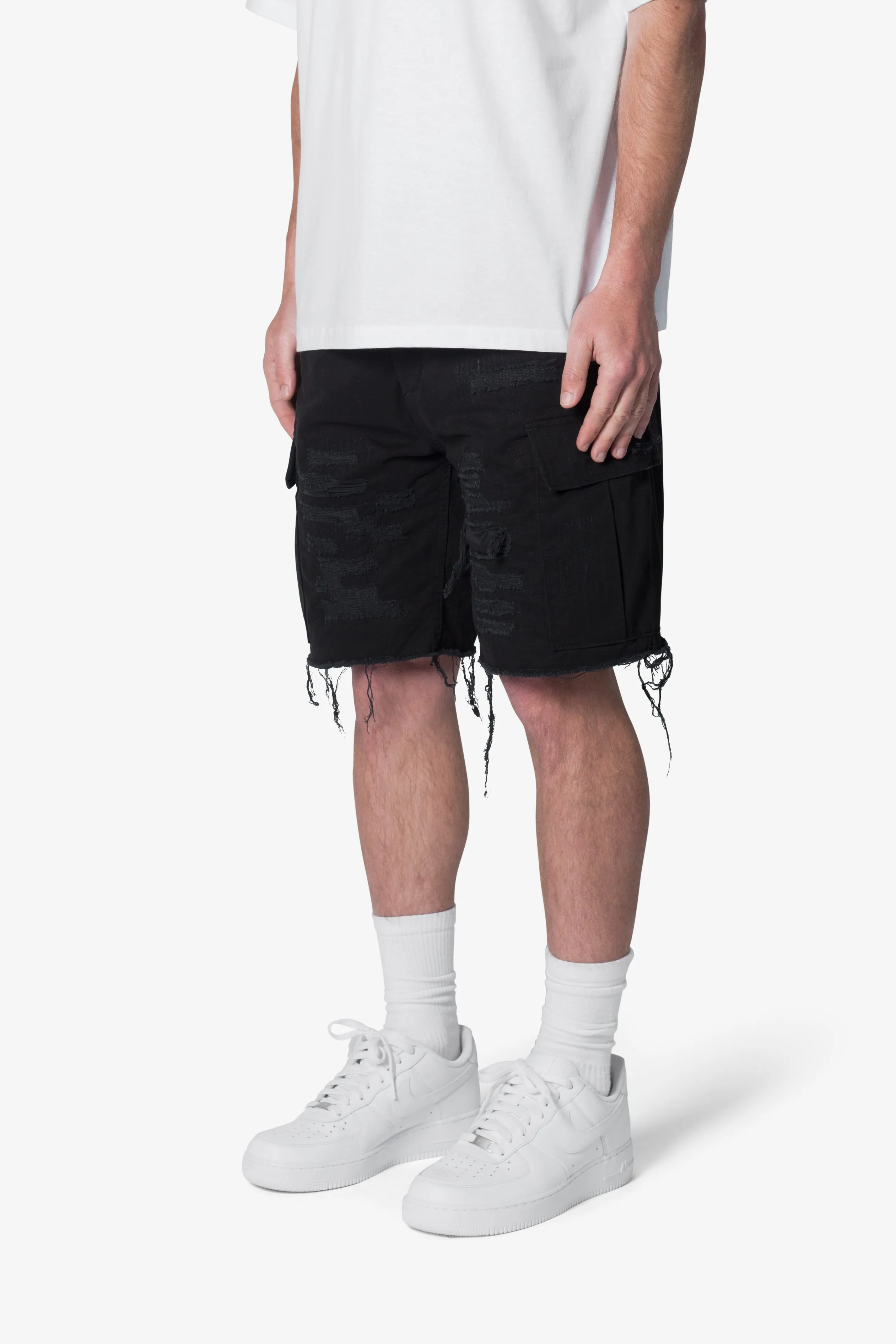 Distressed Cargo Shorts - Washed Black