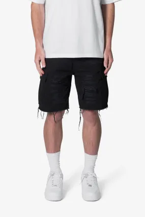 Distressed Cargo Shorts - Washed Black