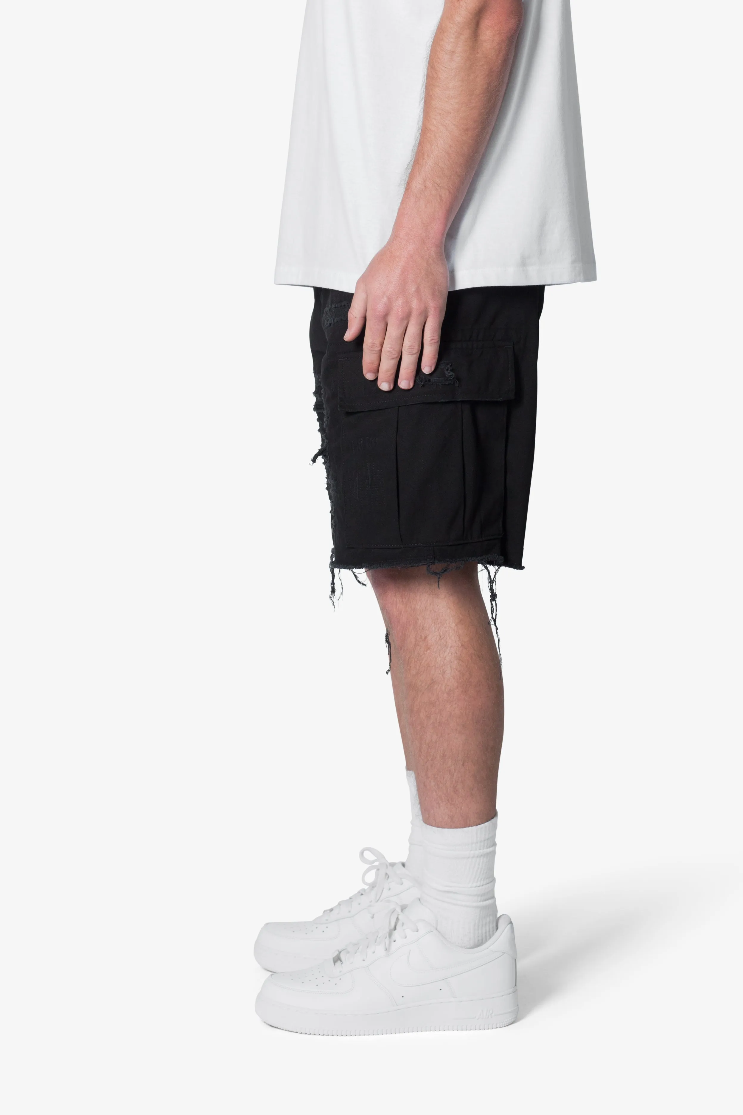 Distressed Cargo Shorts - Washed Black