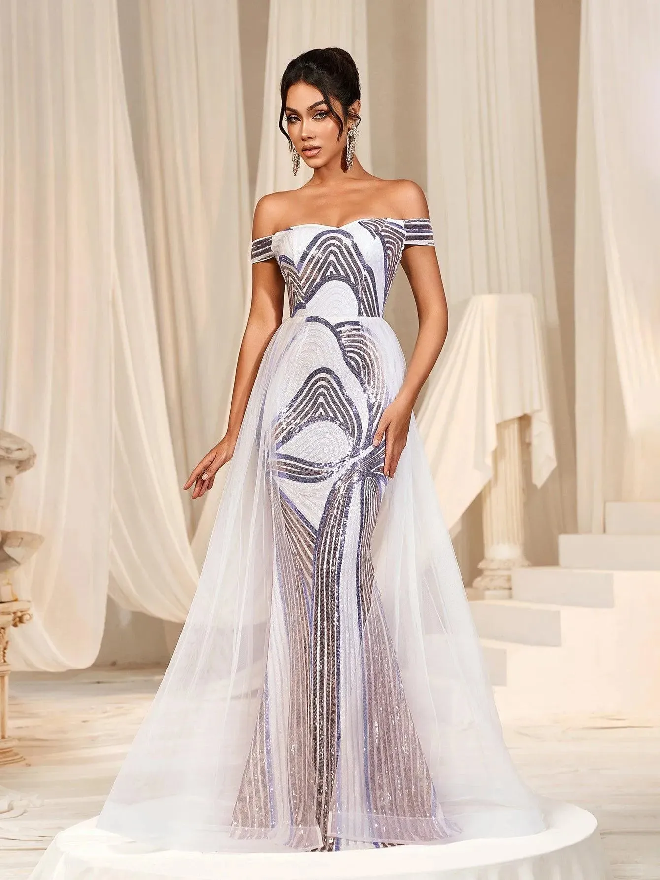 Elegant Off Shoulder Maxi Mermaid Prom Dresses