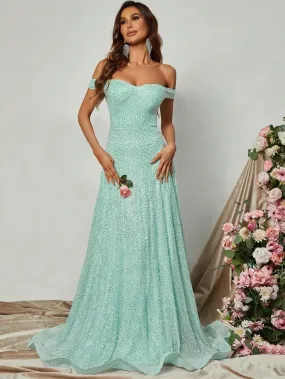 Elegant Sweetheart Neck Off Shoulder Sequin A Line Dress