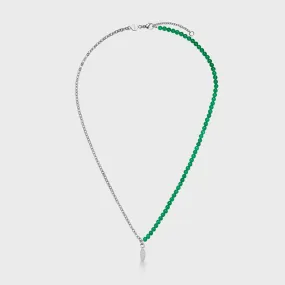 Essentielle Green Beads Watermelon Charm Necklace, Silver Colour