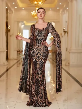 Extra-Long Sleeves Graphic Sequin Mermaid Dress