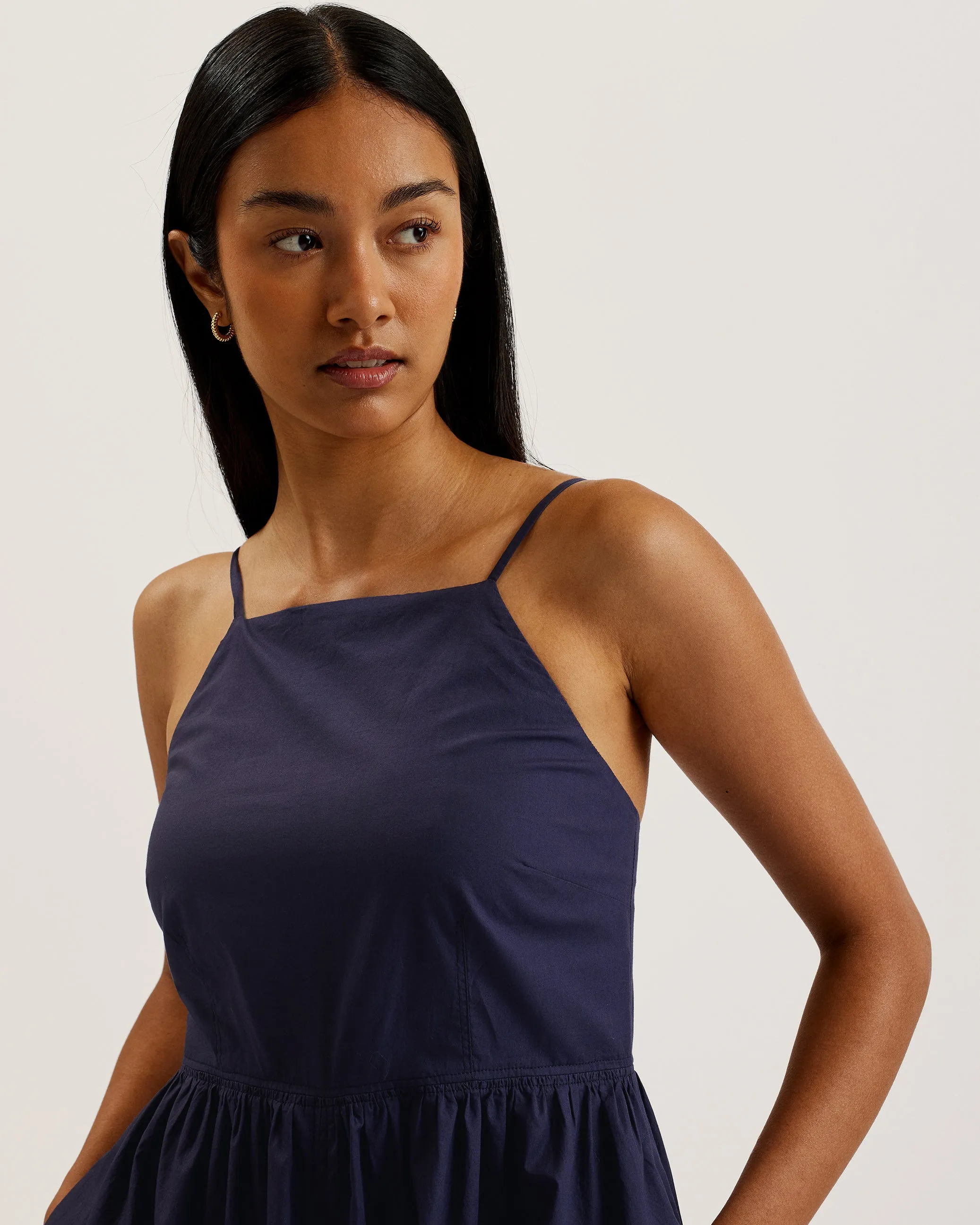 Eze Squared Neck Strappy Cross Over Jumpsuit Dk-Blue