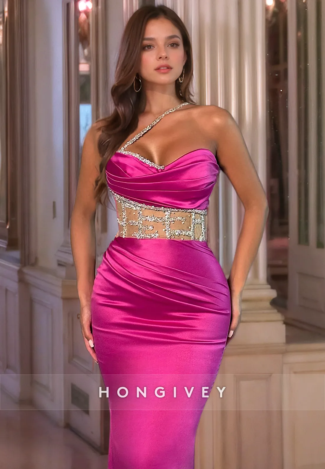 Fuchsia Elegant Mermaid Prom Dress Strapless Satin Zipper Back Party Dresses