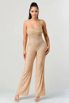 Gold Sequin Cowl Neck Jumpsuit