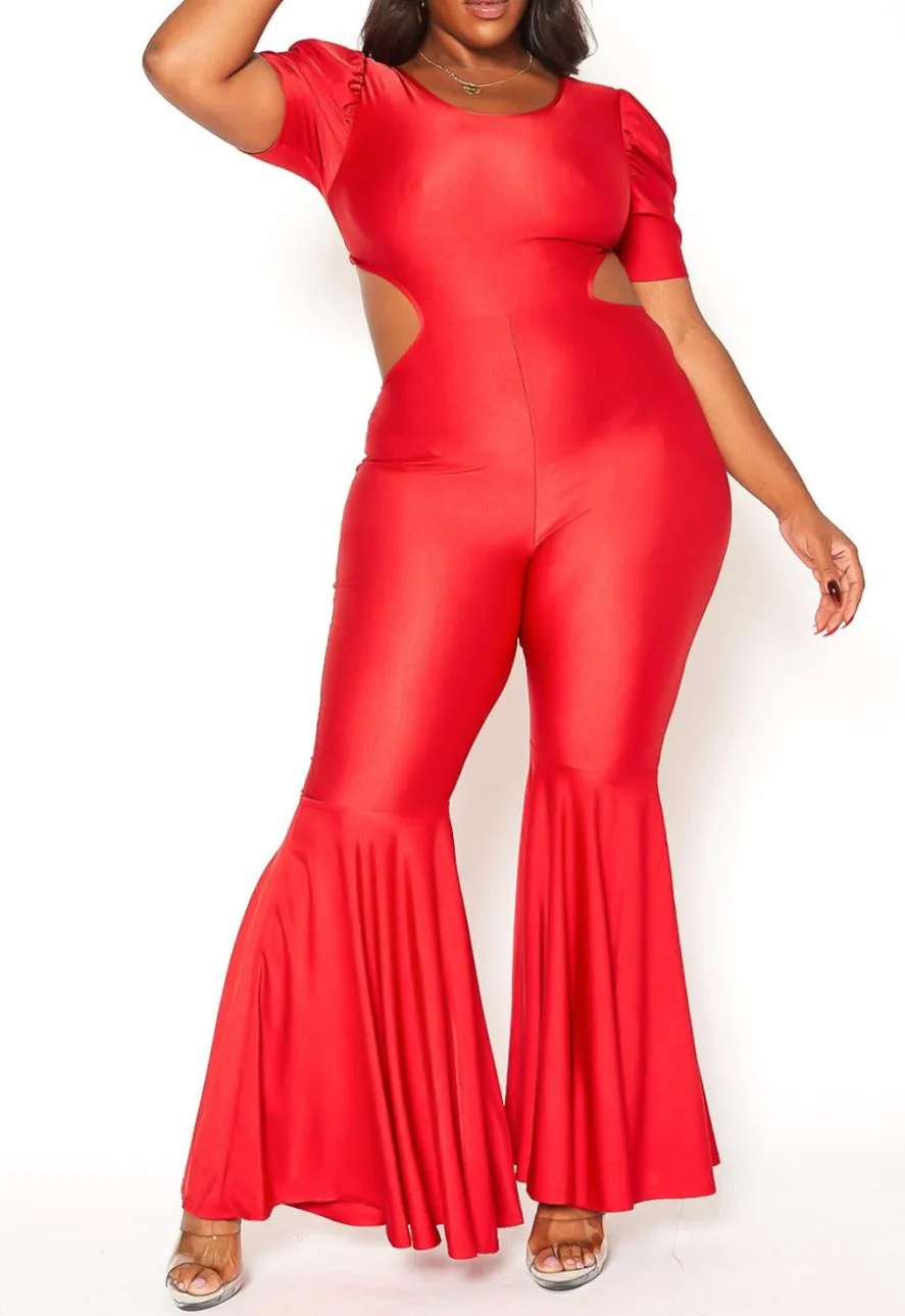 Hi Curvy Plus Size Women Celebrity Status Bell Flare Jumpsuit