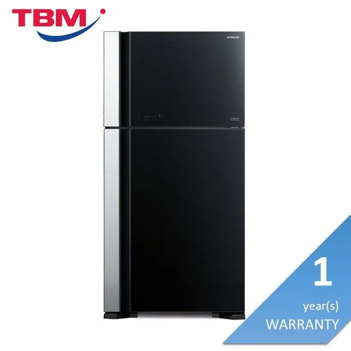 Hitachi R-VG660P7M-1 GBK Fridge 2 Doors G565L Inverter Glass Series Glass Black