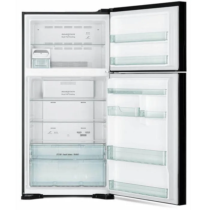 Hitachi R-VG660P7M-1 GBK Fridge 2 Doors G565L Inverter Glass Series Glass Black