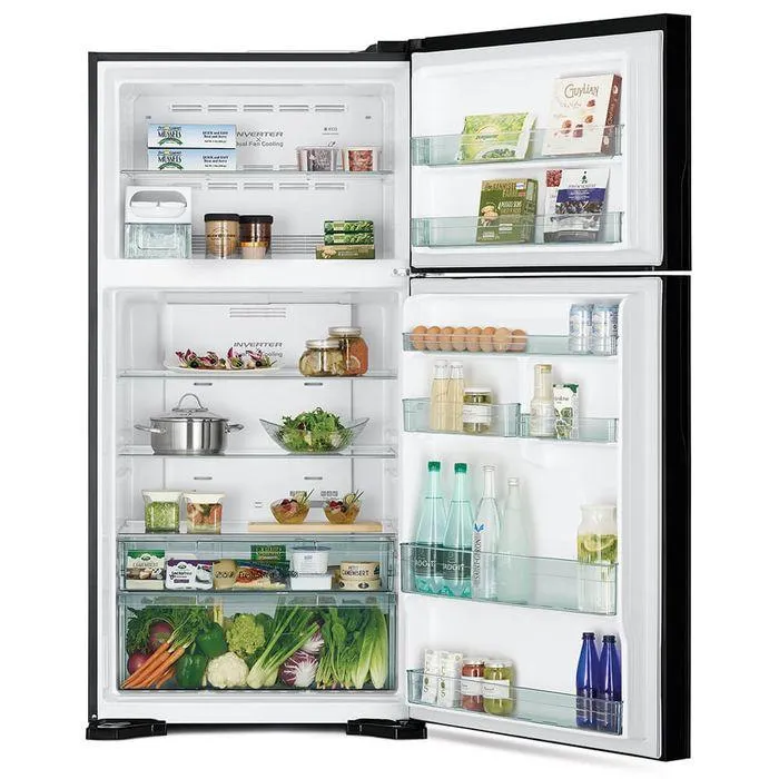 Hitachi R-VG660P7M-1 GBK Fridge 2 Doors G565L Inverter Glass Series Glass Black