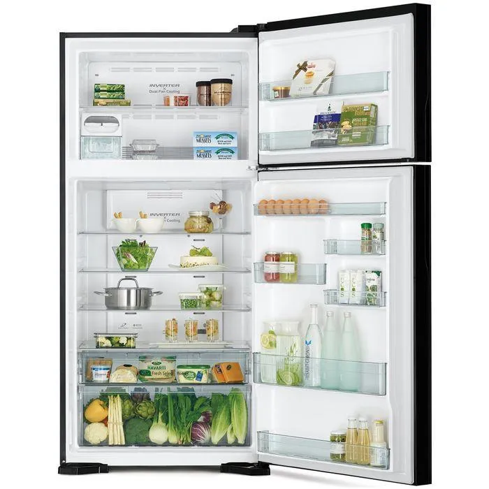 Hitachi R-VG710P7M-1 GGR Fridge 2 Doors G601L Inverter Glass Grey