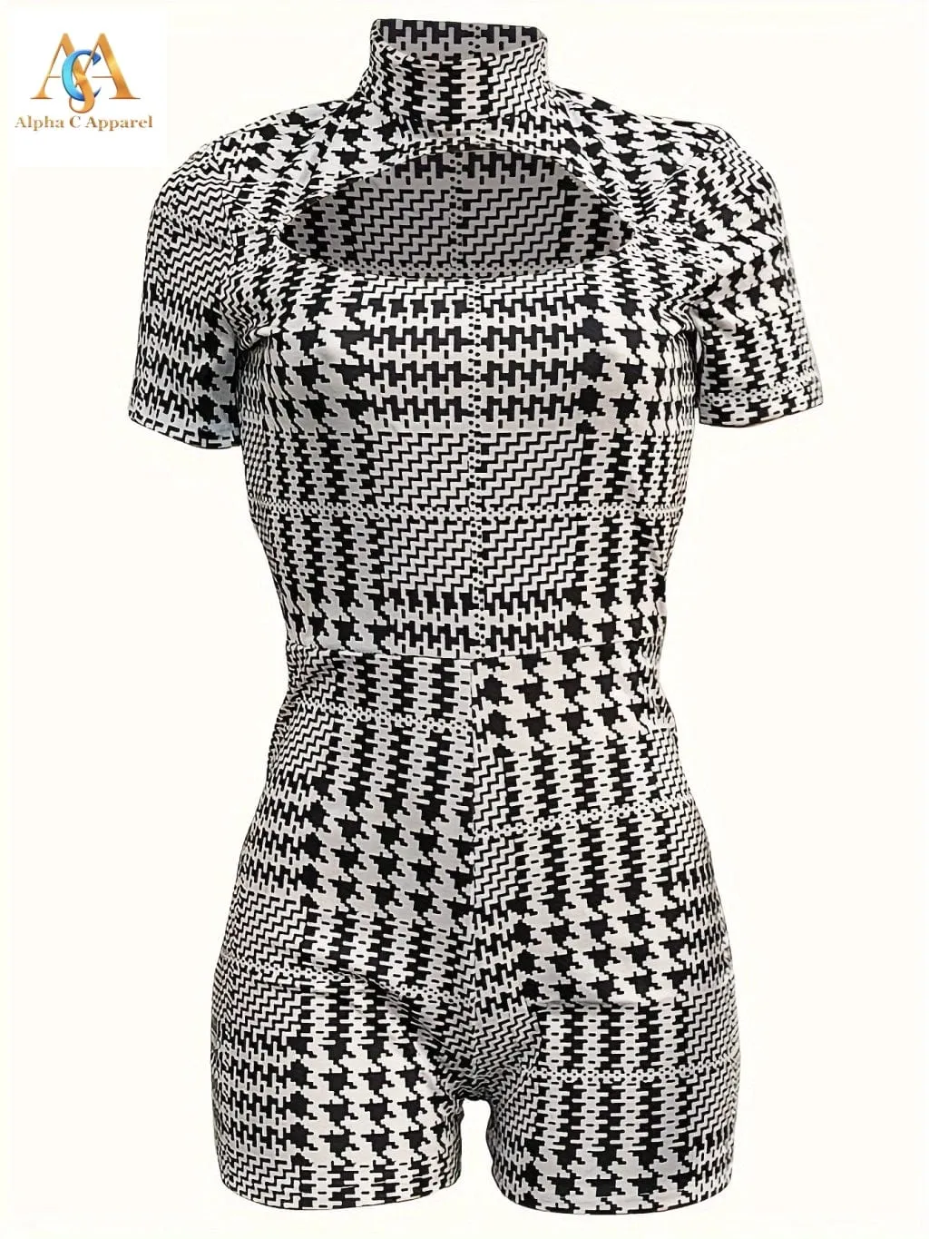 Houndstooth Cut Out Romper Jumpsuit