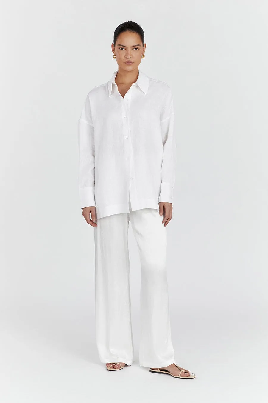 JOSIE WHITE LINEN LONG SLEEVE SHIRT