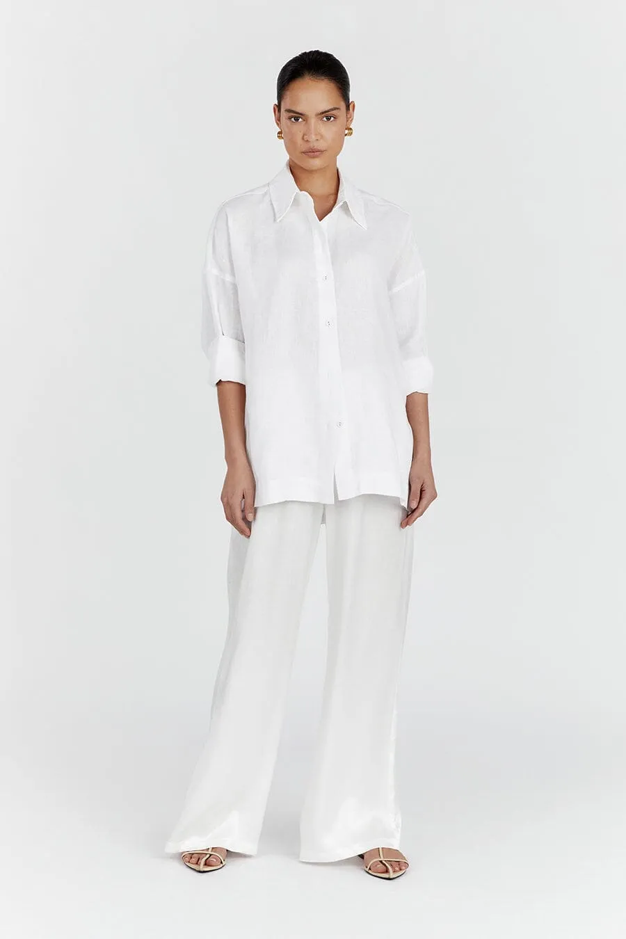 JOSIE WHITE LINEN LONG SLEEVE SHIRT