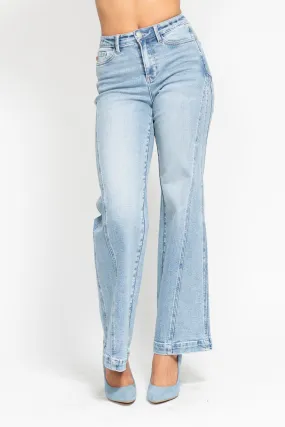 Judy Blue High Waist Seam Insert Detail Retro Wide Jeans