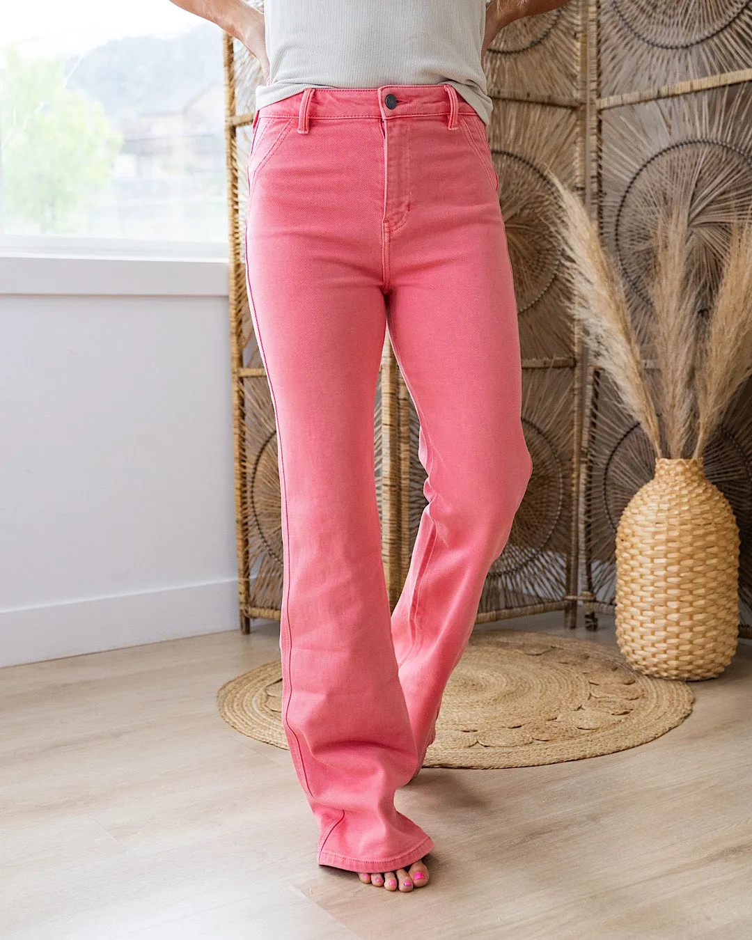 KanCan Kristen Non Distressed Flare Jeans - Coral