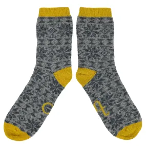 Ladies Grey Fair Isle Lambswool Ankle Socks