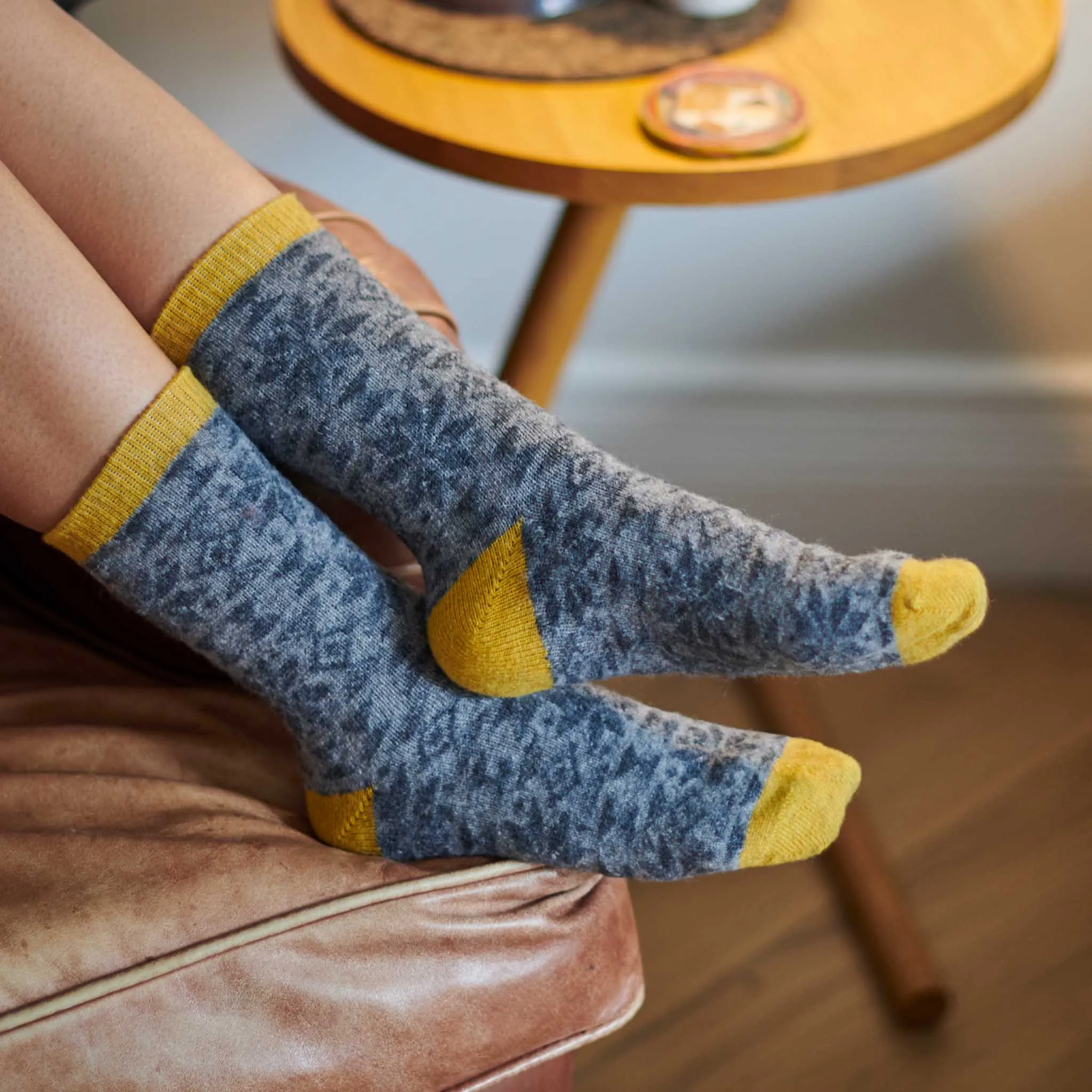 Ladies Grey Fair Isle Lambswool Ankle Socks