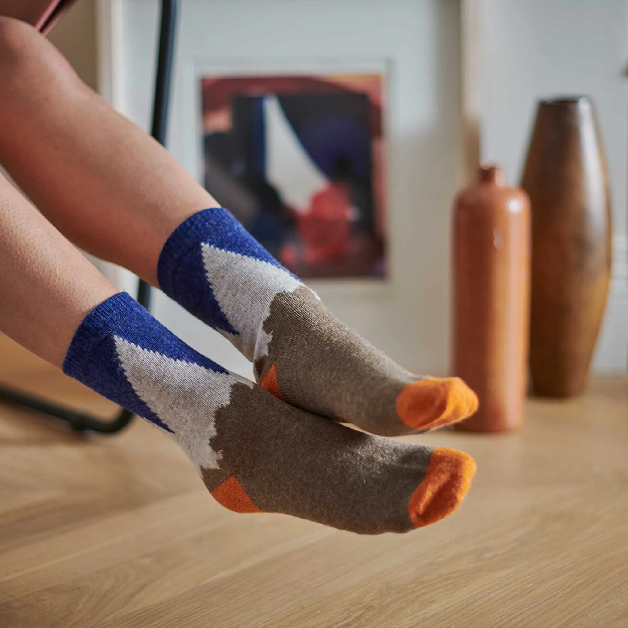 Ladies Navy & Orange Mountain Lambswool Ankle Socks