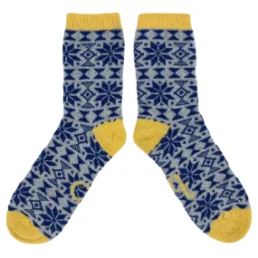 Ladies Navy Fair Isle Lambswool Ankle Socks