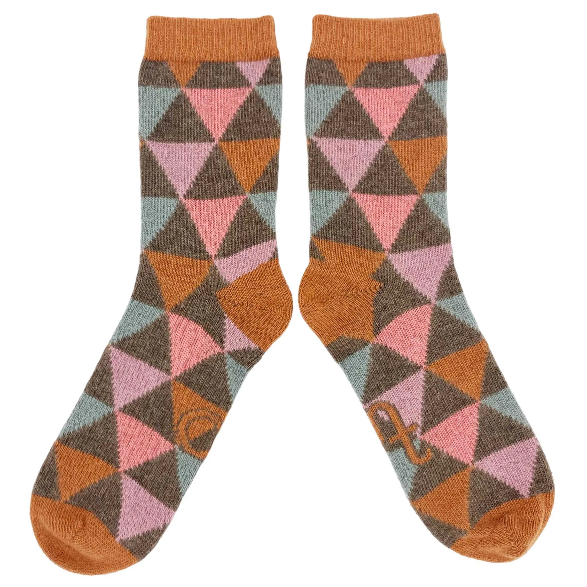 Ladies Rust & Soft Brown Triangle Lambswool Ankle Socks