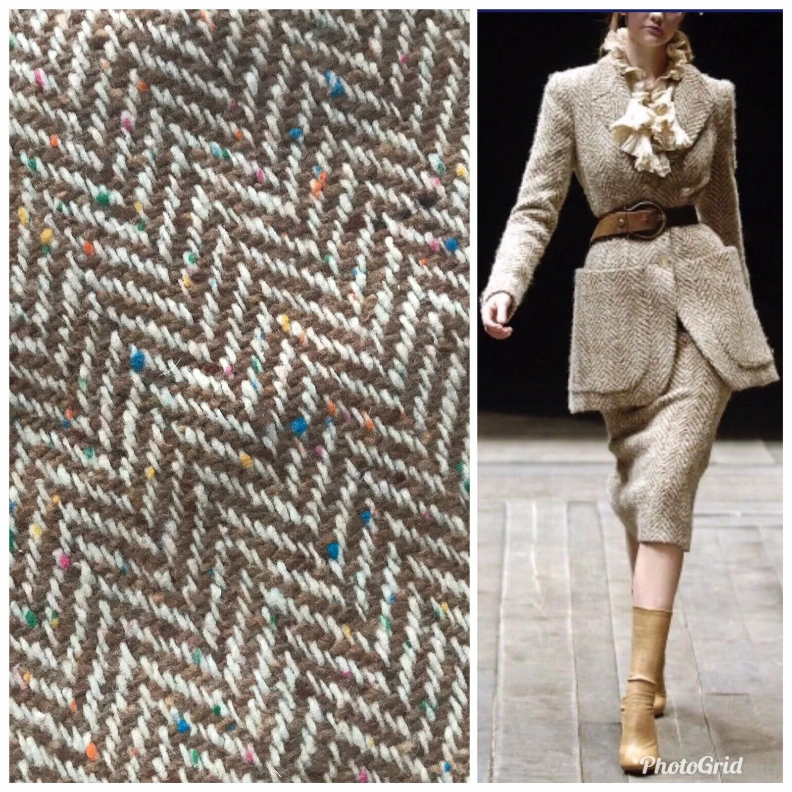 Lady Paige Novelty Designer Wool Oversized Herringbone Chevron Pattern Tweed Fabric - Camel