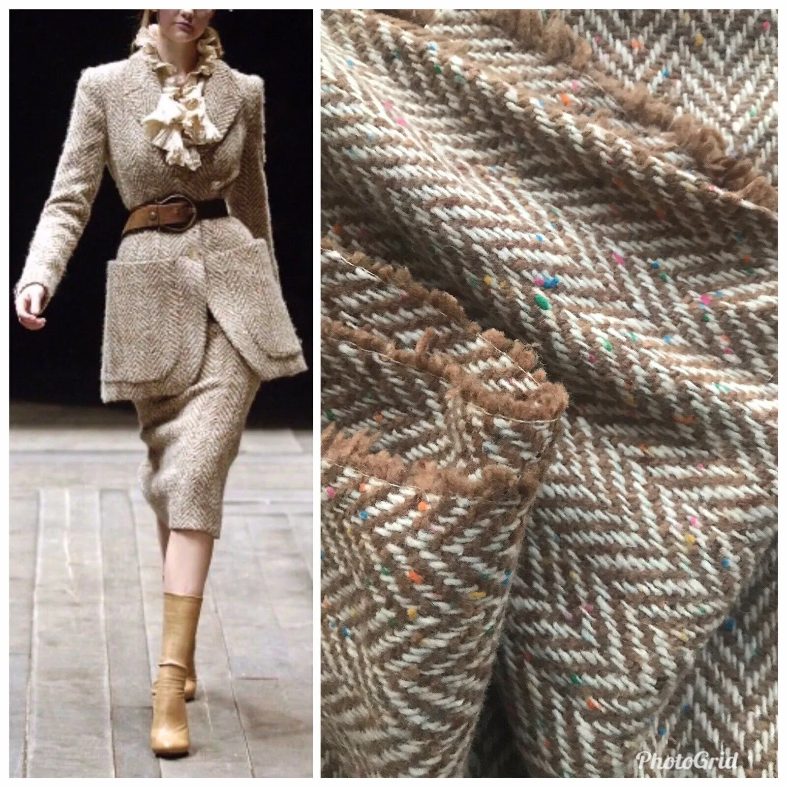 Lady Paige Novelty Designer Wool Oversized Herringbone Chevron Pattern Tweed Fabric - Camel