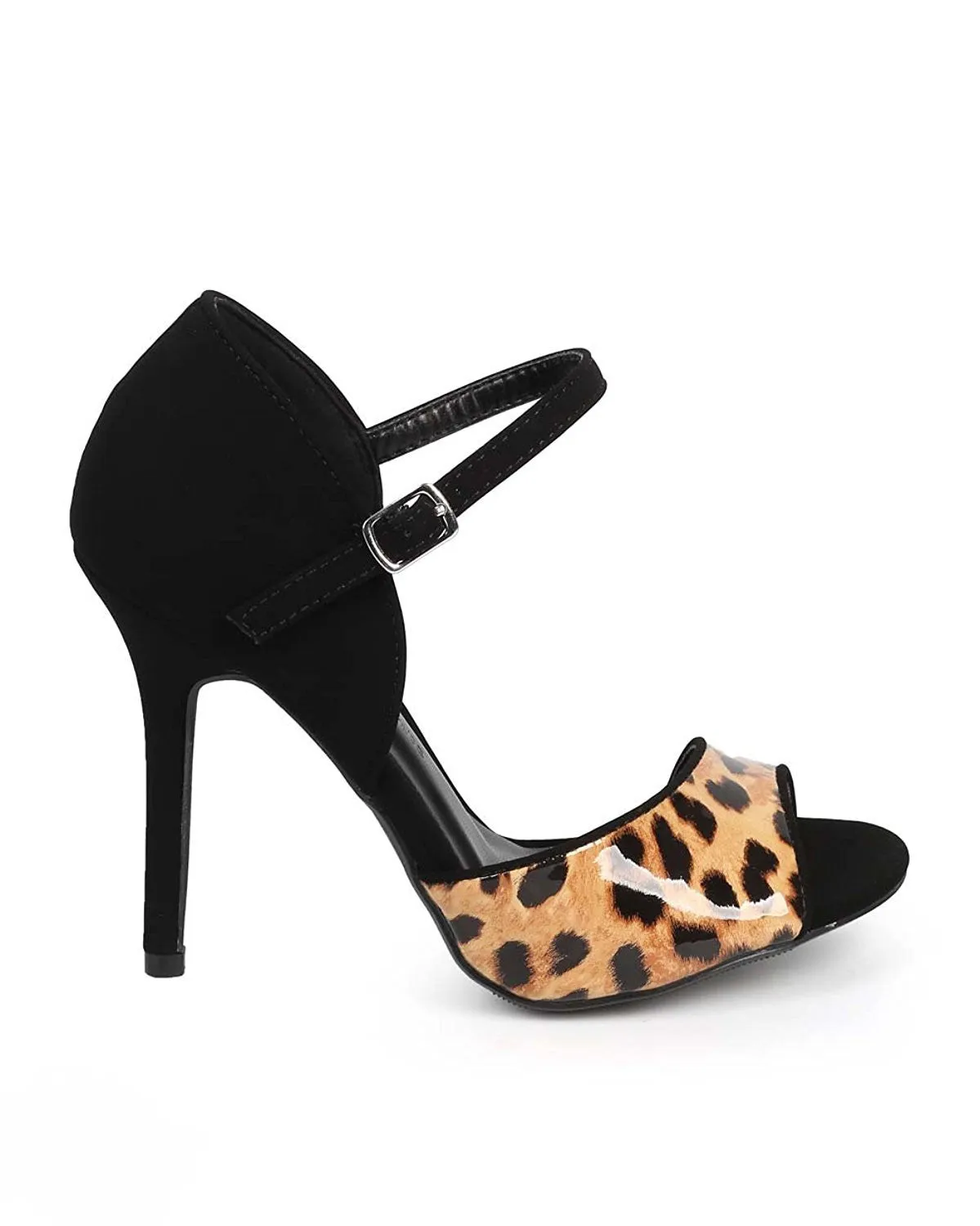 Leopard Peep Toe D'orsay Single Sole Stiletto Pump Women's