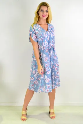 Light Blue Carnation flower Shift Dress Tunic