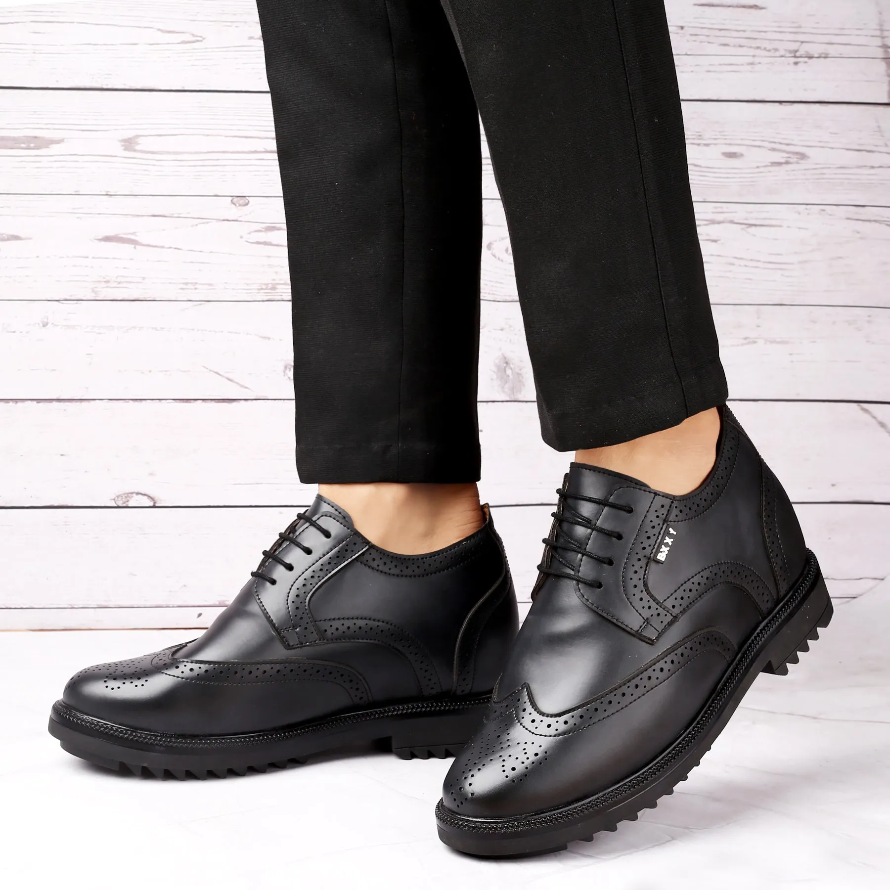 Men's 3.5 inch Hidden Height Increasing Luxe Brogue Lace-up Shoes