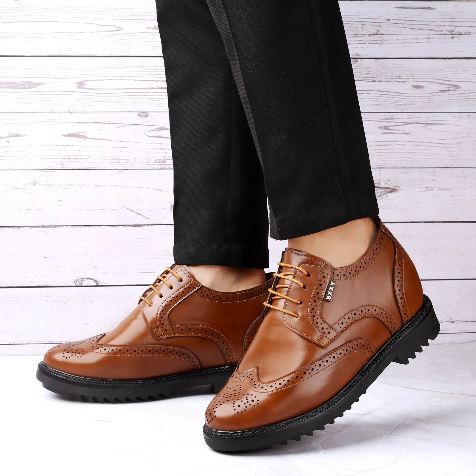 Men's 3.5 inch Hidden Height Increasing Luxe Brogue Lace-up Shoes