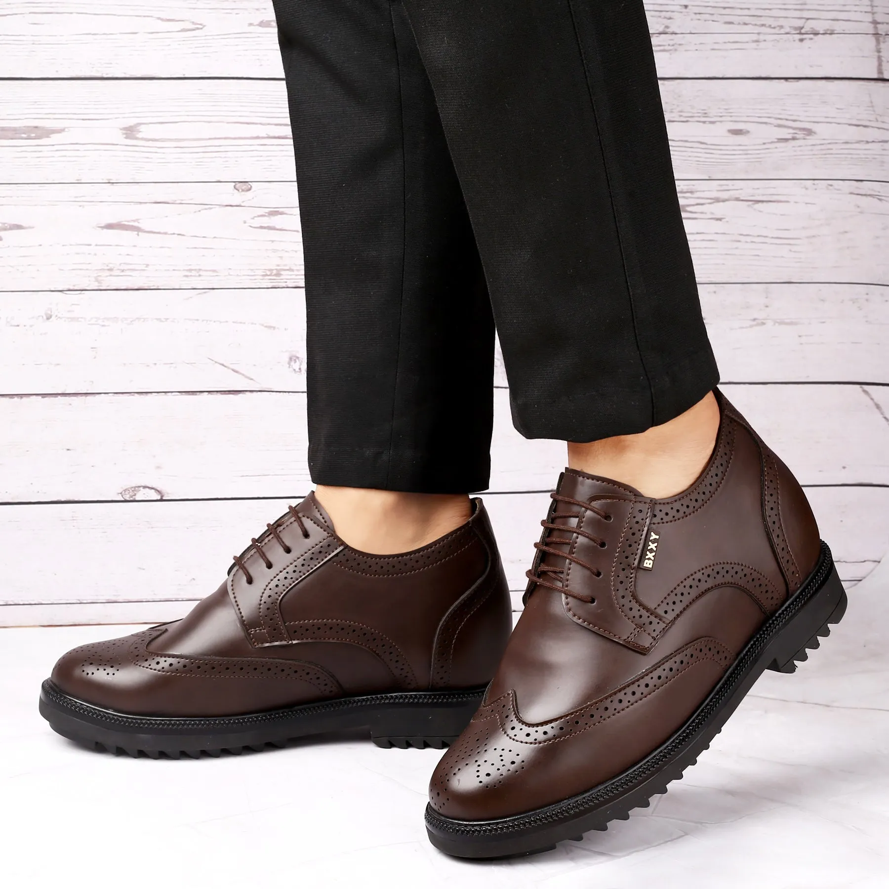 Men's 3.5 inch Hidden Height Increasing Luxe Brogue Lace-up Shoes