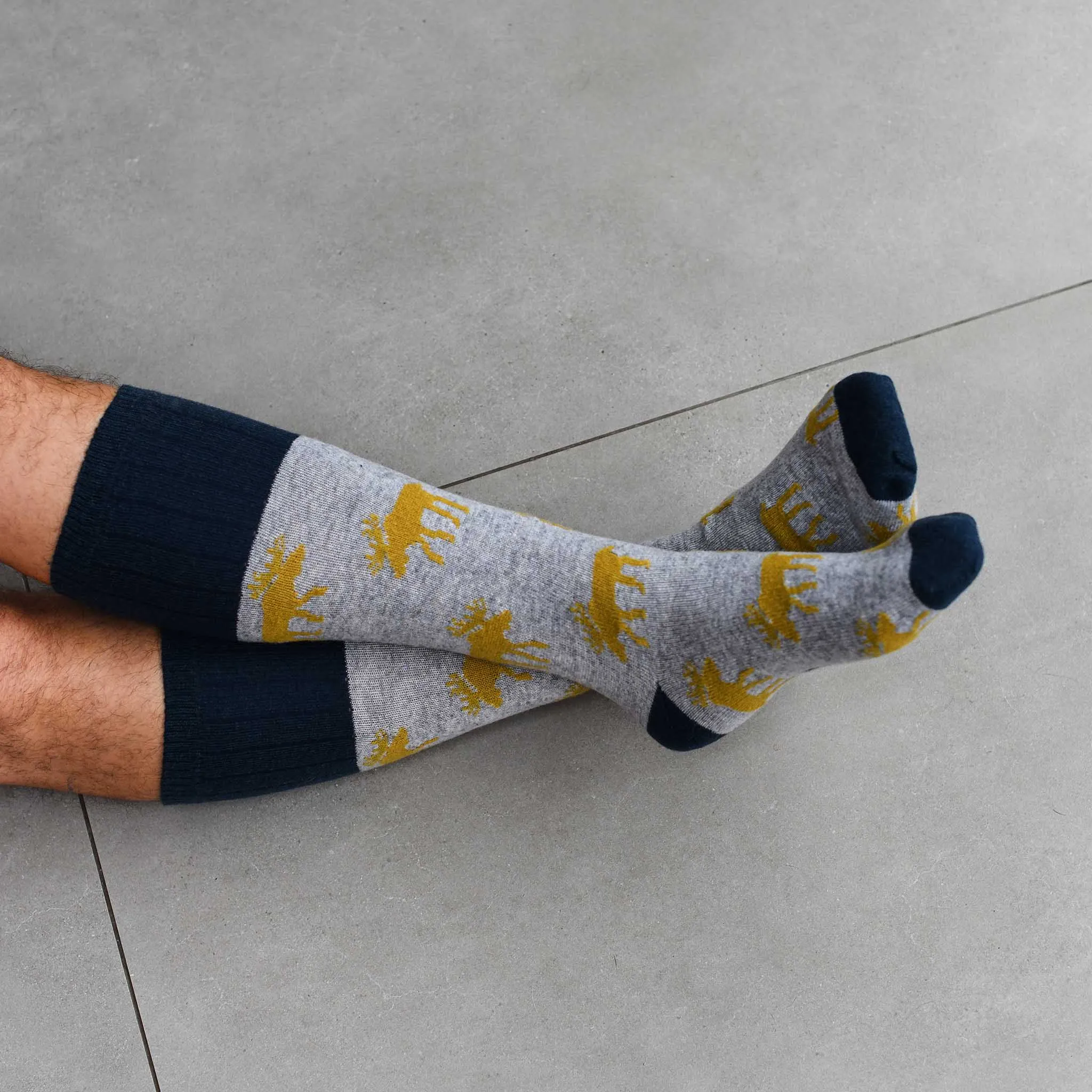 Men's Grey Moose Lambswool Knee Socks