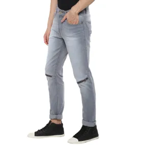 Men's Grey Slim Fit Zippered Jeans Stretch