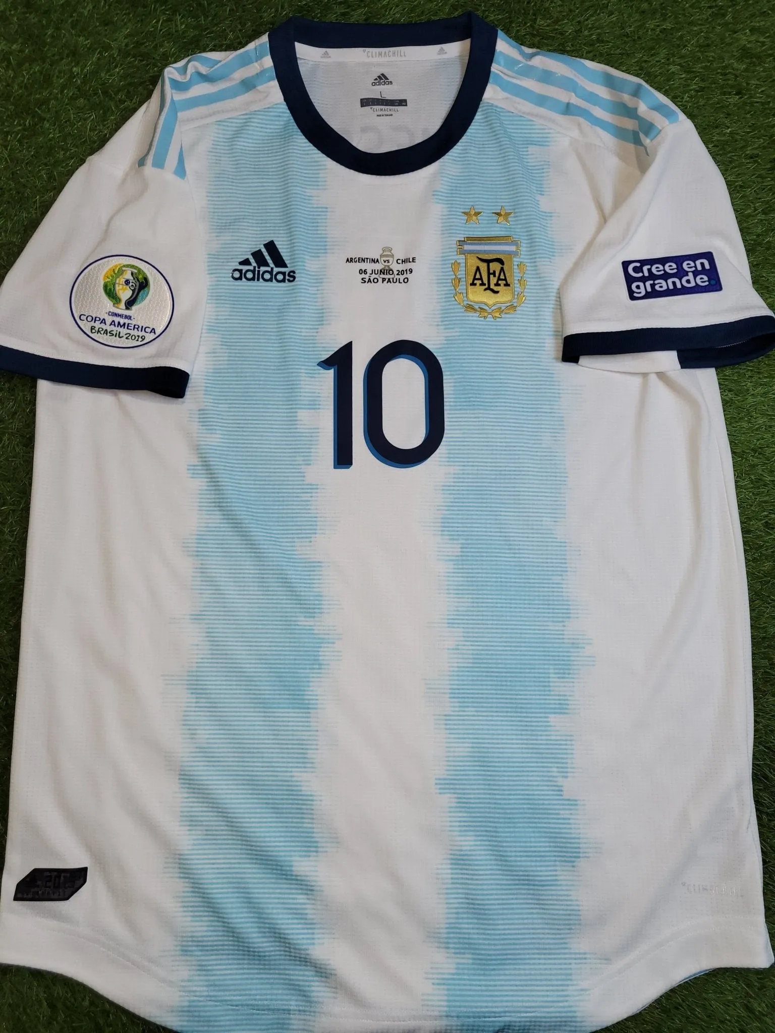 Messi Argentina 2019 COPA AMERICA PLAYER ISSUE Home Soccer Jersey L SKU# DP0225