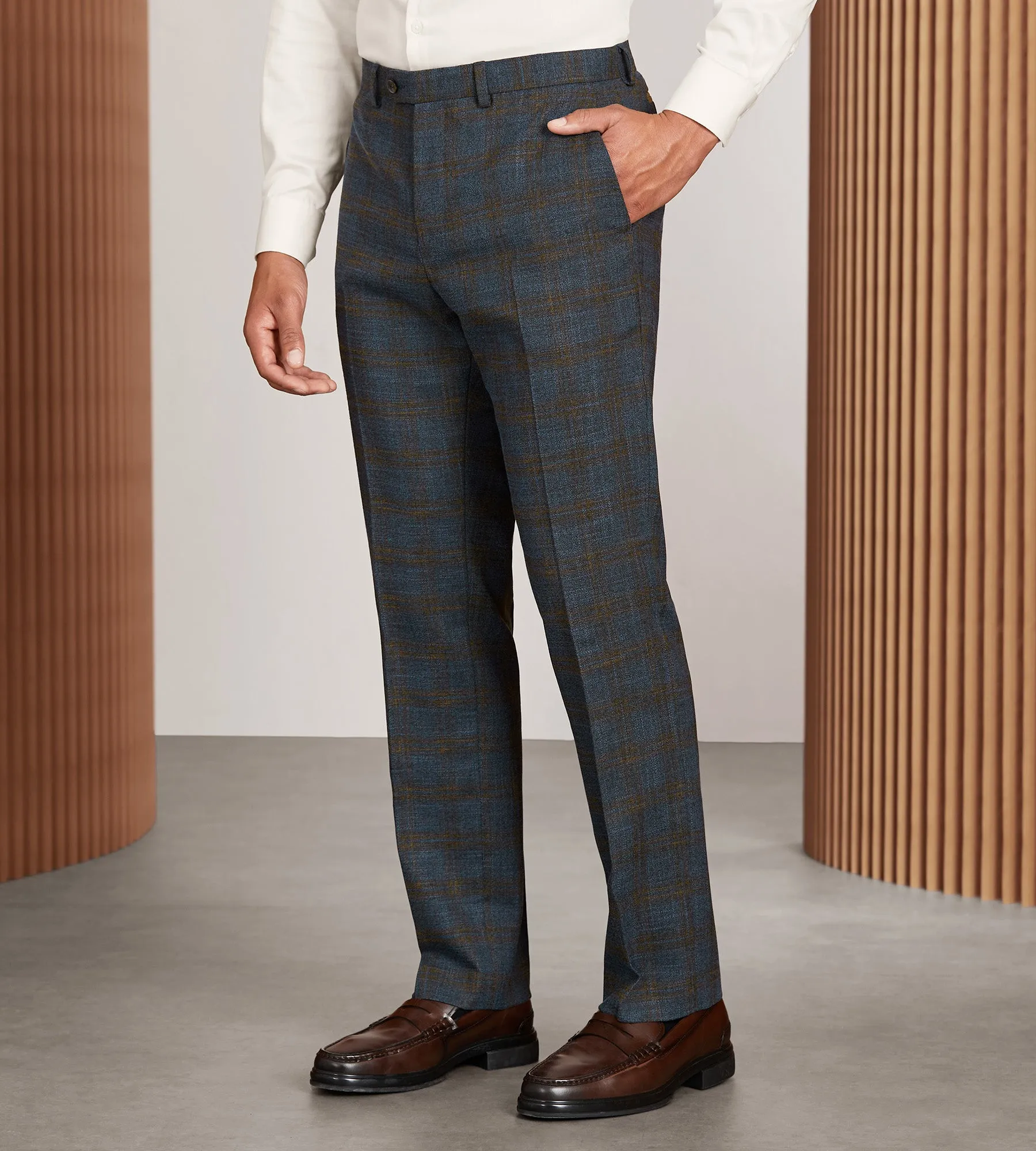 Modern Fit Blue Plaid Suit Pants