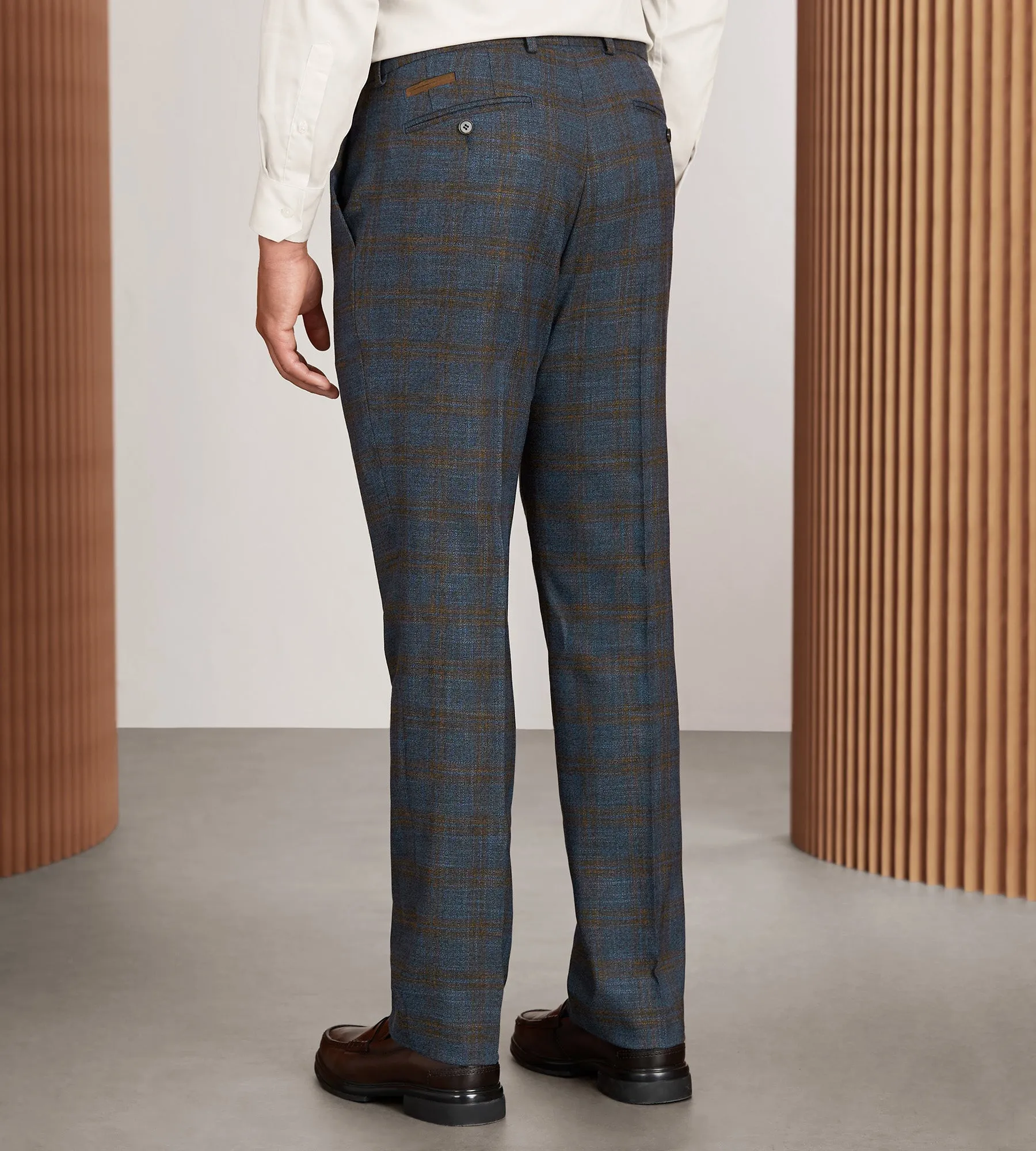 Modern Fit Blue Plaid Suit Pants