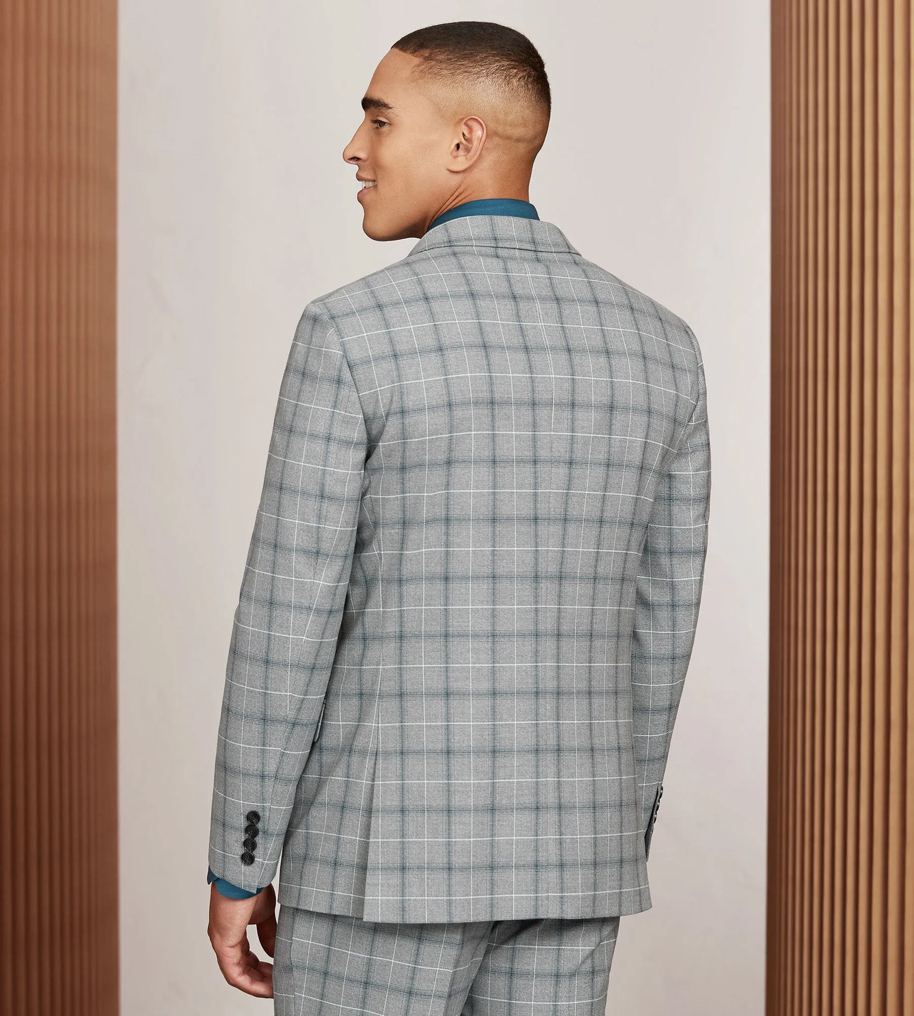 Modern Fit Grey Plaid Suit