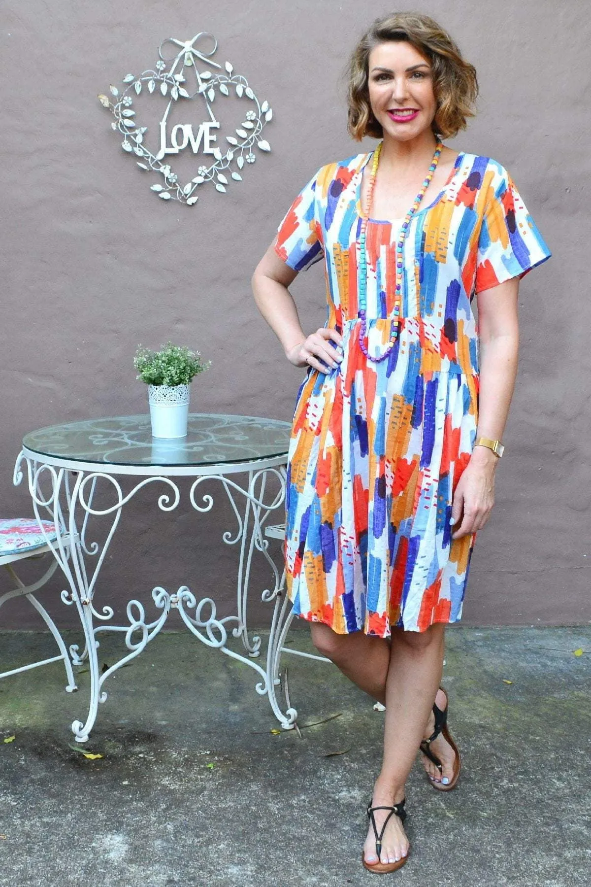 Multicolour Peasant Tunic Dress