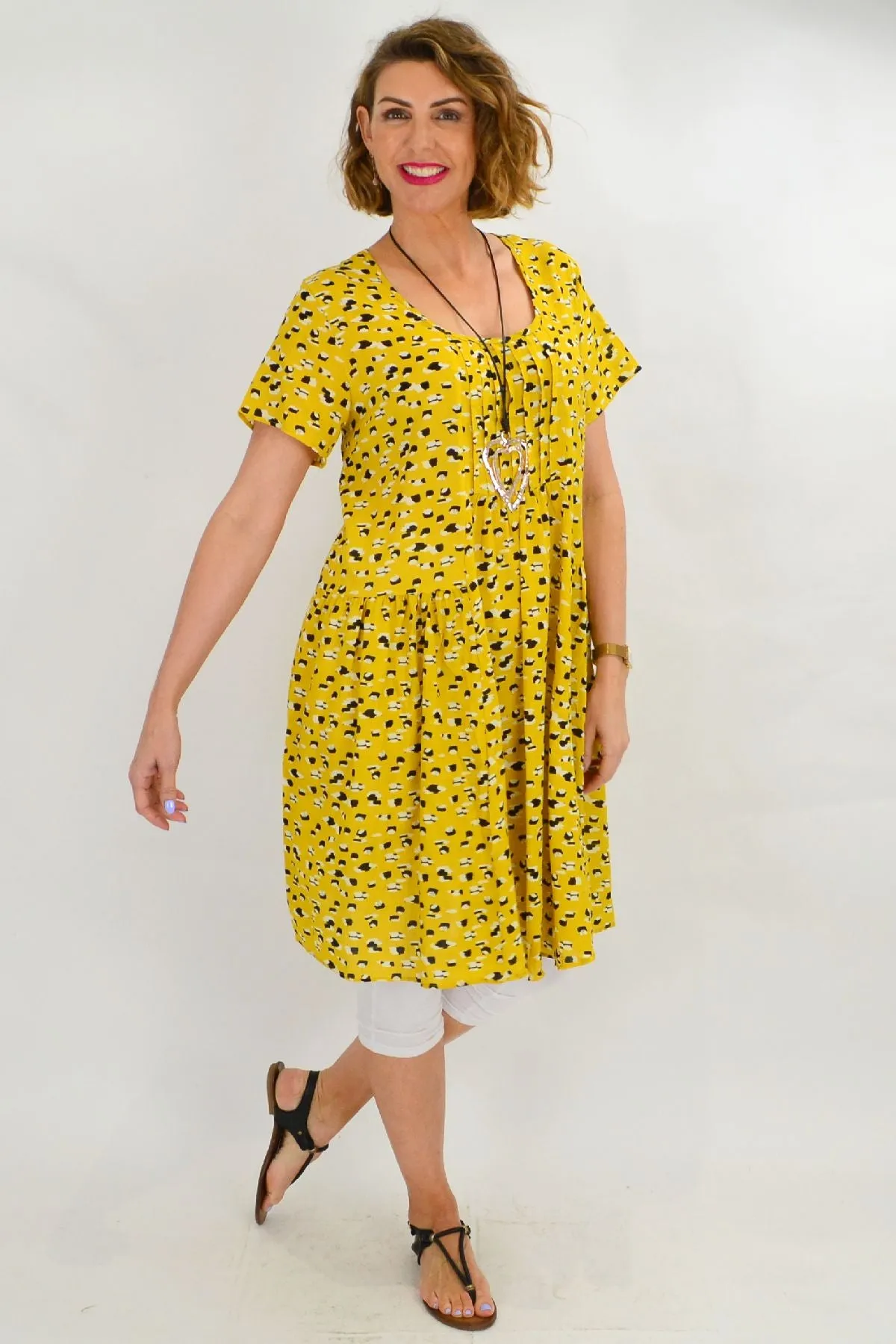 Mustard Peasant Tunic Dress