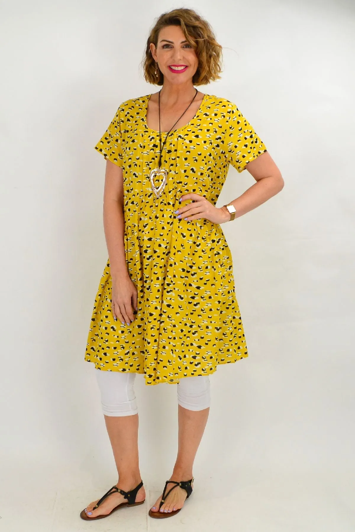 Mustard Peasant Tunic Dress